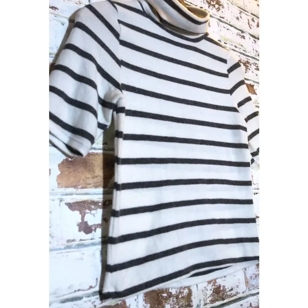 Eye Candy Soft Cozy Striped Short Sleeve Turtleneck Sweater
